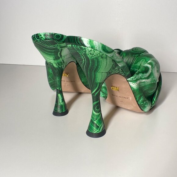 GIAMBATTISTA  VALLI Maxi Green Marble Knot Mules Women's Heel Sandals Si… - Picture 12 of 13
